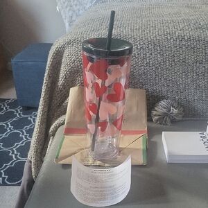 Starbucks Quad Tumbler with Red and Pink Hearts Vday Special Edition 24 Oz